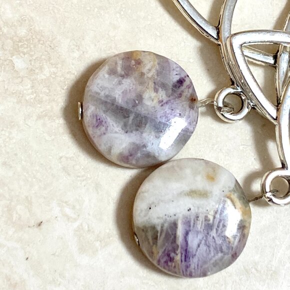 2/$20, Genuine Purple Opalized Fluorite Celtic Trinity Sterling Silver Earrings - Picture 4 of 9